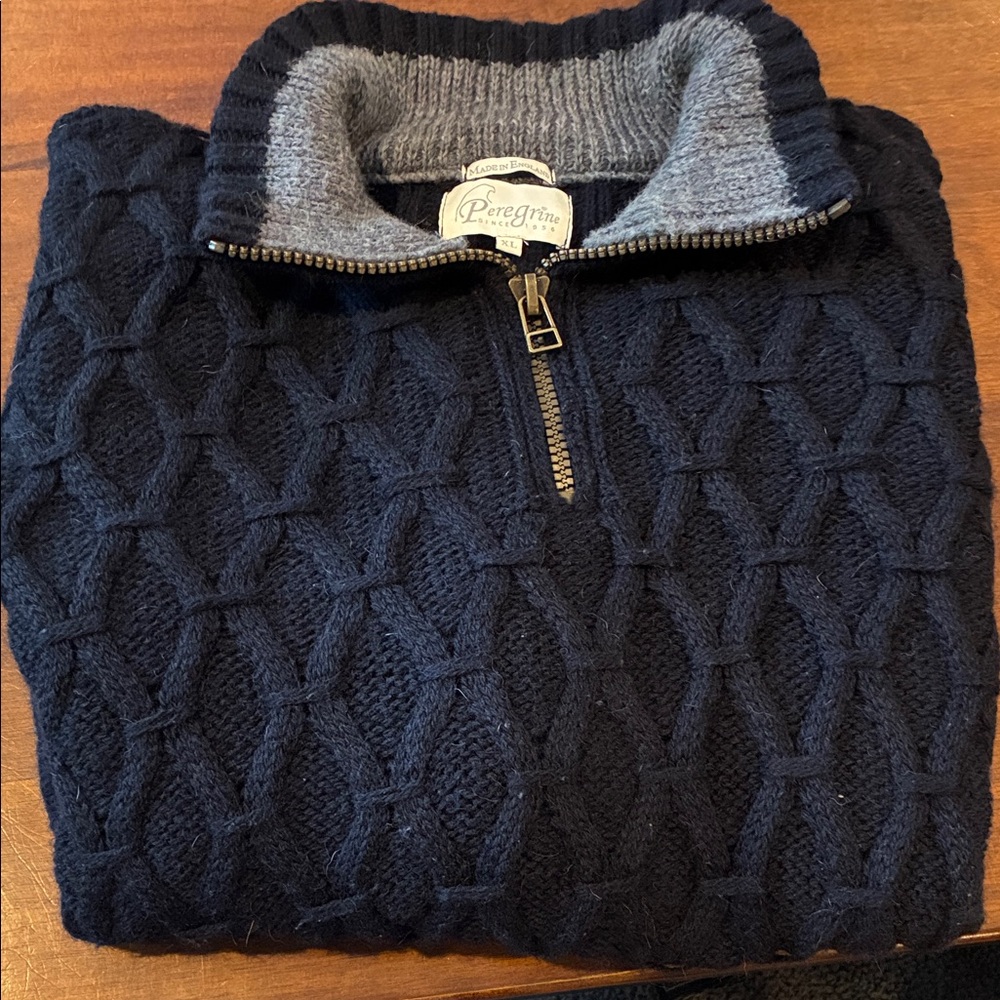 Peregrine Men's Navy Cable Knit Zip-Up Sweater
